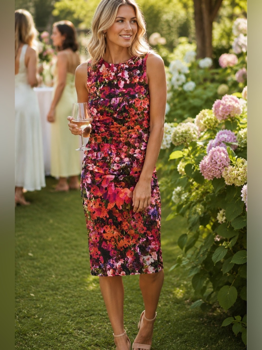 Nicole Miller Artelier scrunched cotton sleeveless floral dress size 4